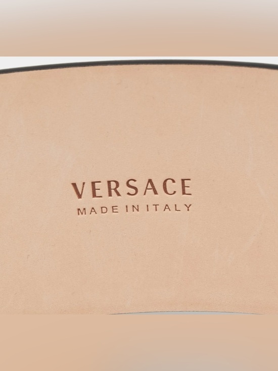 Versace Virtus Black Leather Belt with Gold Buckle